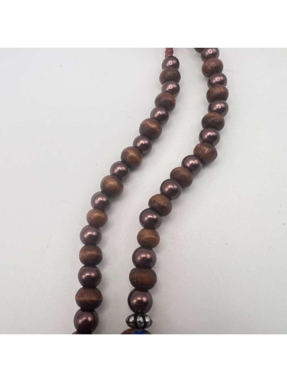 Artisan Beaded Necklace Mother Of Pearl Sunburst Pendant Roses Multicolor 18.5" - Picture 5 of 12